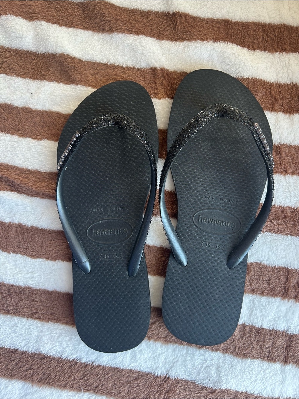 Havaianas Black Flip Flops with Sparkle Straps